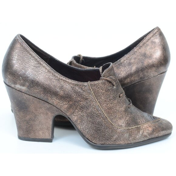Aerosoles Bronze Oxford Lace Up Pointy Toe Victorian Heels Pumps Retro Women's 7 - Picture 1 of 9